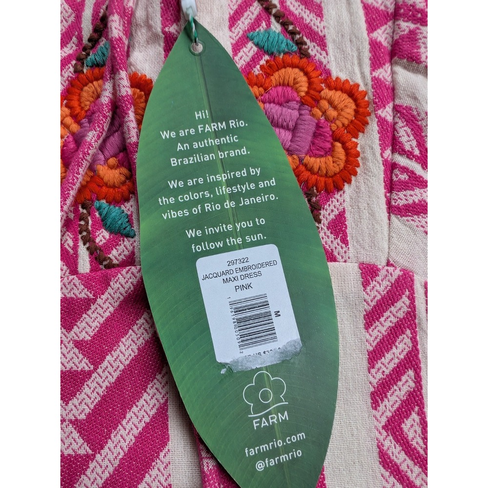 Farm Rio Jacquard Embroidered Maxi Dress Womens Medium NWT Pink Oversized Floral - Picture 3 of 12